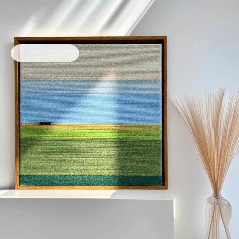 Textured Landscape Wall Art Canvas Print Layered Sky Field Green Blue Neutral Earthy Tones Minimalist Wabi Sabi Living Room