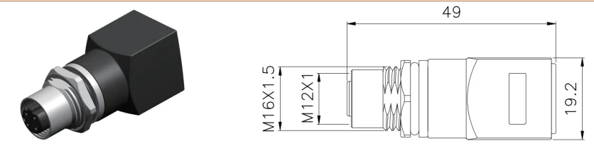 250V M12 PU Shielding Solenoid Valve Connector Female RJ45 ISO IP66