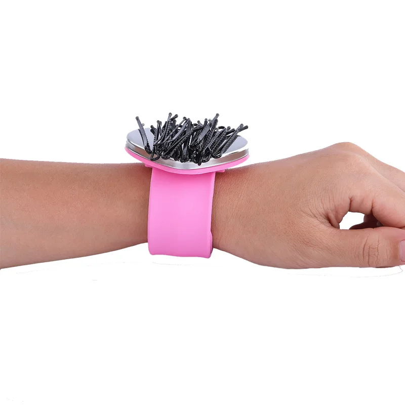 Magnetic Wrist Pin Cushion Pink Wrist Snap Pin Keeper Hair Pin