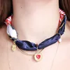 White purple silk scarf love necklace