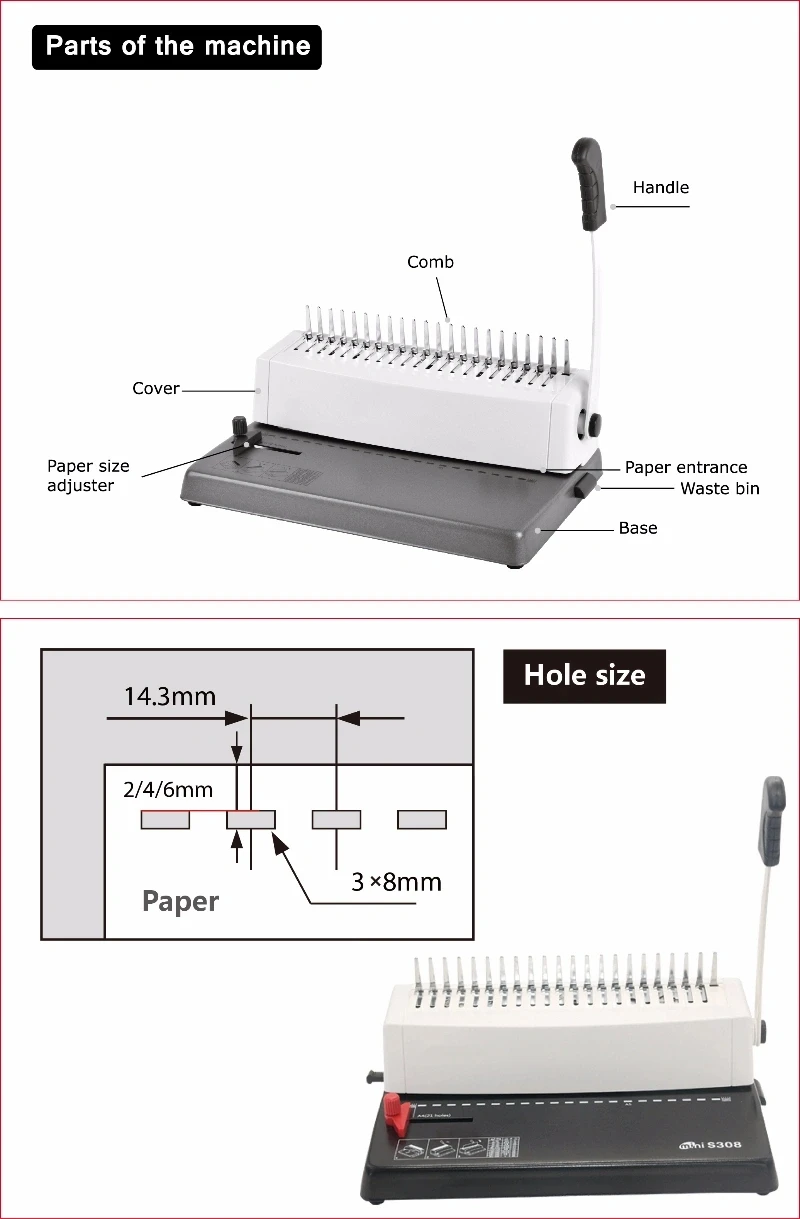 S308 A4 Comb Binding Machine in Cheap Price