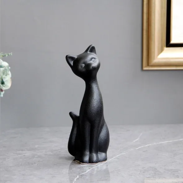 Ceramic Cat Lover Gift Cute Little Black Cat Figurine Tabletop Decoration Kitten Figurines
