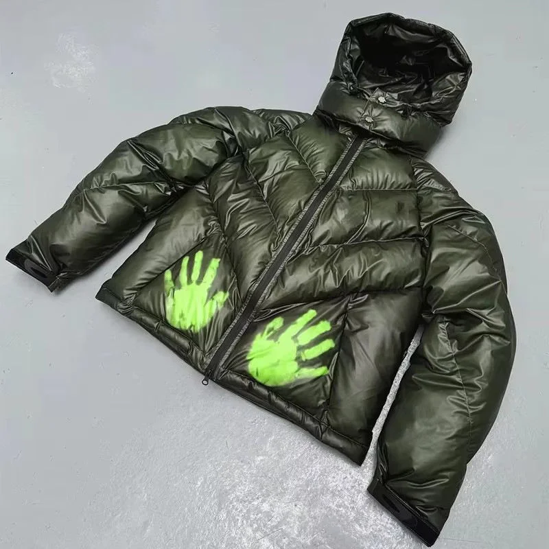 Custom Thermochromic Ink Print Streetwear Crop Vintage Heavyweight Winter Hooded Windproof Color Change Down Puffer Jacket Coat
