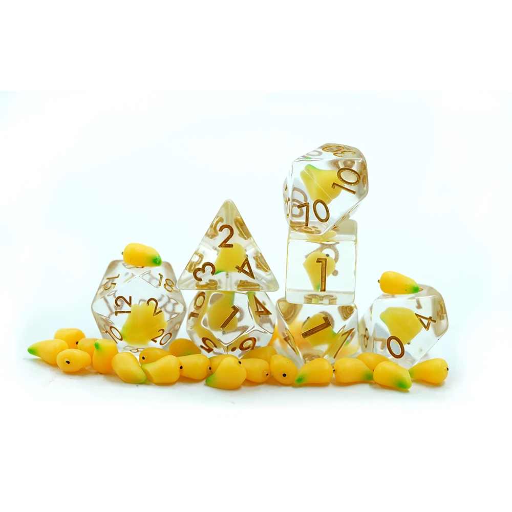 set di Dadi Poliedrici a 7 Pezzi con Design Frutta Mango Riempito in Resina per Gioco DND D&D RPG per Dungeons Dragons e per MTG Pathfinder