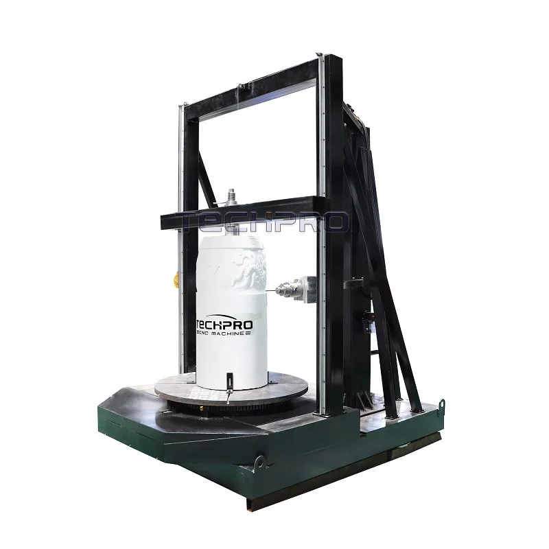 TECHPRO 3D Sculptures Statues 4 Axis Vertical Stone Engraving Machine Stone Cnc Router With Vertical Rotary