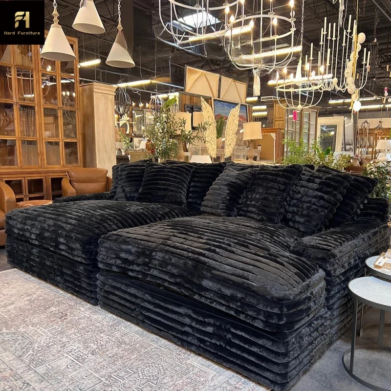 Luxuriöses Dickes Gestreiftes Cord-plüsch Modulares Ecksofa Stoff Wohnzimmer Zweisitzer-sofa