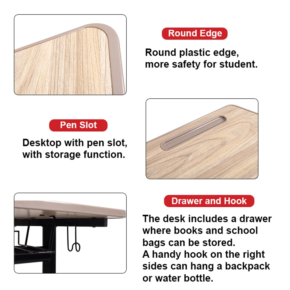 Wholesale Classroom Table and Chair Set College University Furniture Manufacture School Student Desk Trapezoidal Shaped Wooden