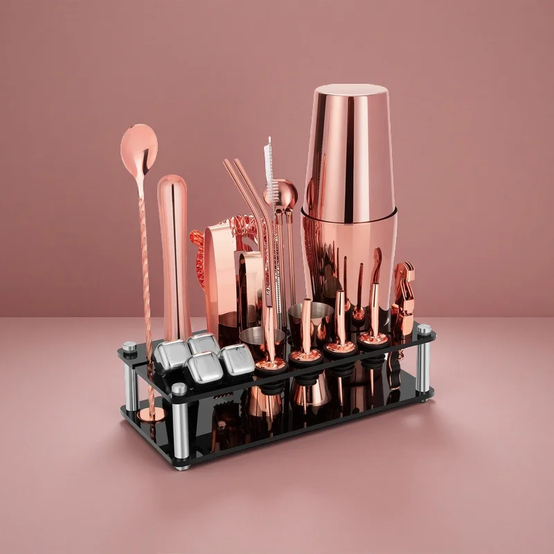 23-Piece Professional Home Bar Tools Bartender Kit Cocktail Shaker Sets Stainless Steel Reusable Drink Mixing Tools Customized