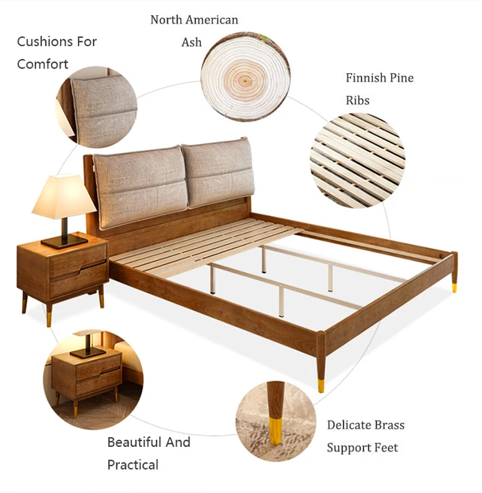 Modern Home Furniture Bed Headboard Leather Bedroom Furniture Wood Bed