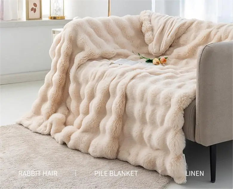 Tuscan Office Jacquard Style Sofa Cover Thickened Bubble Fleece Blanket Throws Plush Relaxing Fuzzy Flannel for Bedding Winter details