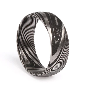 Black Stainless Damascus Steel Ring Custom Made Twisted Eteched Mens Damascus Wedding Bands