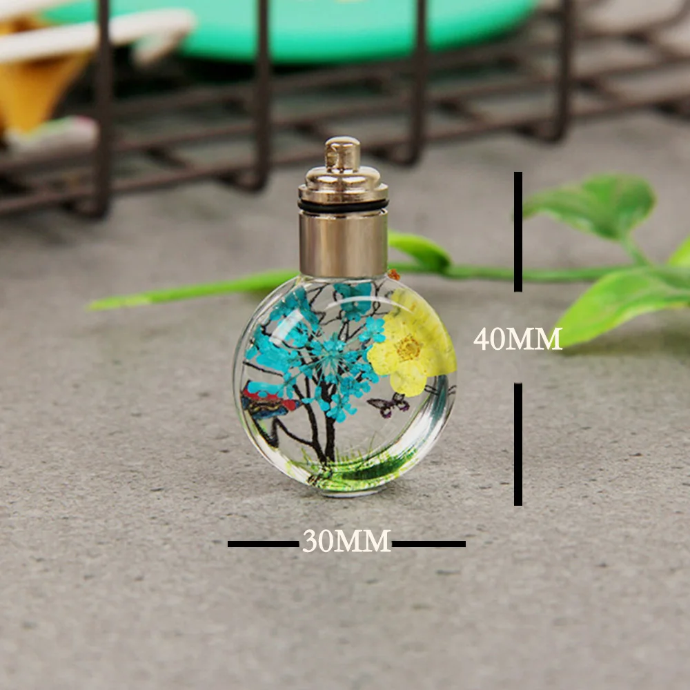 Cremation jewelry stainless steel new luminous dried flower butterfly permanent preservation pendant glass ball women's necklace