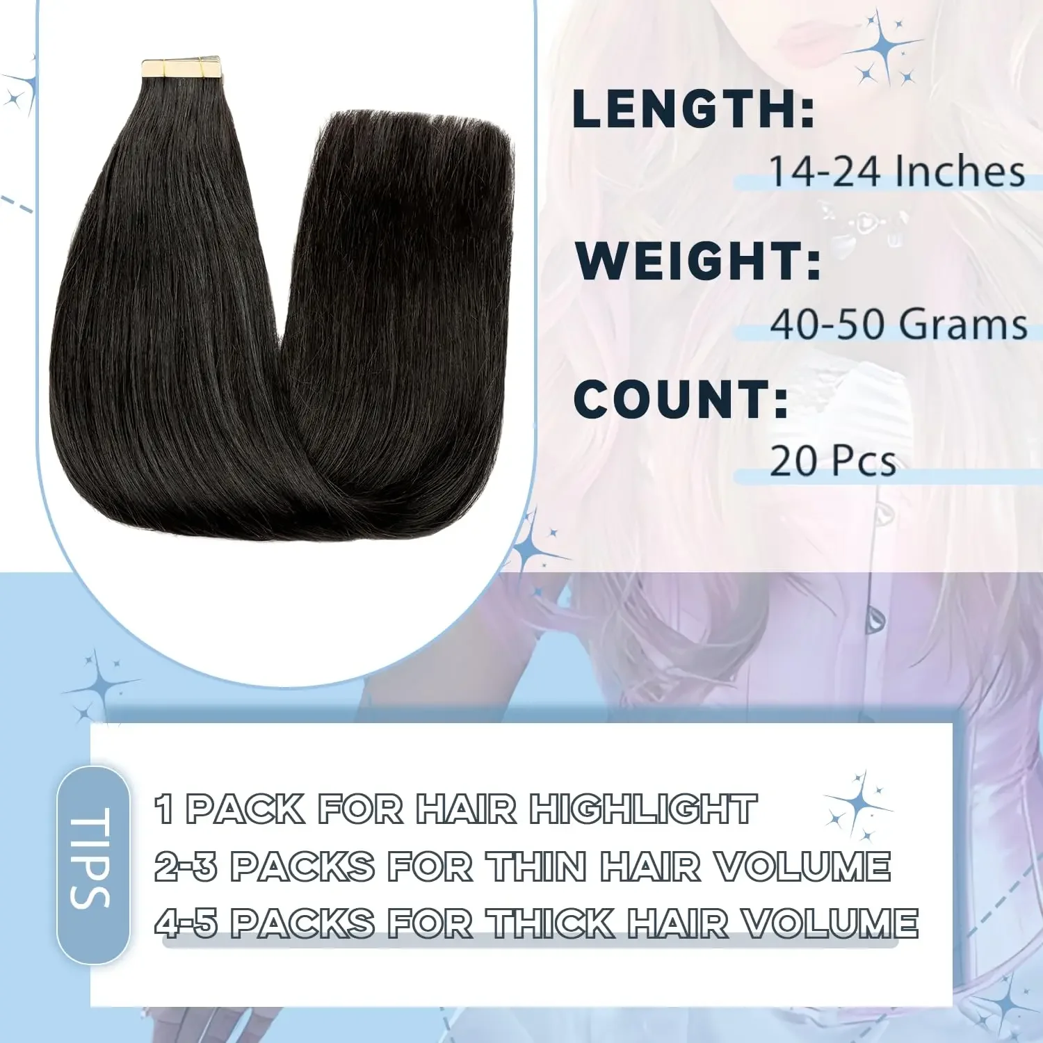 Tape In Extensions aus Echthaar, natürliche Farbe, glatt, Remy-Haartresse, selbstklebend, hohe Qualität, Nr. 1B, für den Salon_voghion.com