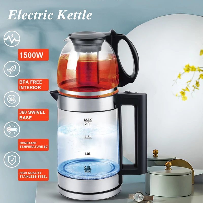 Electric Kettle Turkish Teapot Set Water Heater Keep Warm Double Big and Small Kettle Together Health Preserving Pot
