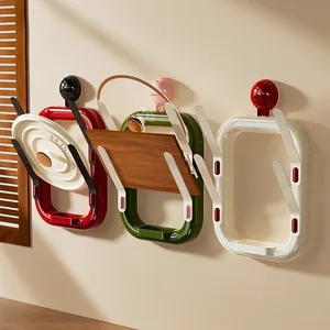 Multi-Functional Suction Cup Pot Lid Cutting Board Rack Detachable Draining Tray Wall-Mounted Storage Rack with Plastic Material