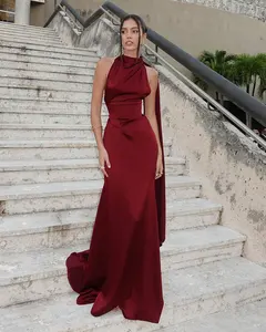 Elegant Satin Halter Women Maxi Dress Back Bandage Sleeveless Sexy Club Pary Evening Long Dress