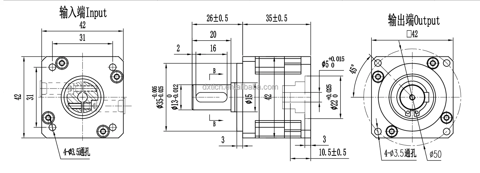 42mm Square Flange Spur Gear High Precision Planetary Speed Reducer Gearbox supplier