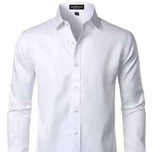 Men's Casual Business Shirt Spring Autumn Fashion Quick Dry Anti-Wrinkle High Collar Elastic Long Sleeves Single Breasted Twill