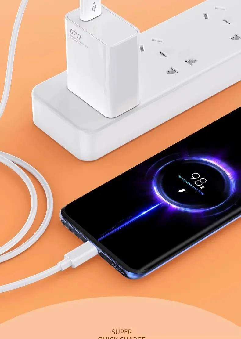 67W USB C Fast Charging Cable Quick Charge Type C Power Cord for Redmi Note 14 13 10 T Pro Mobile Phone