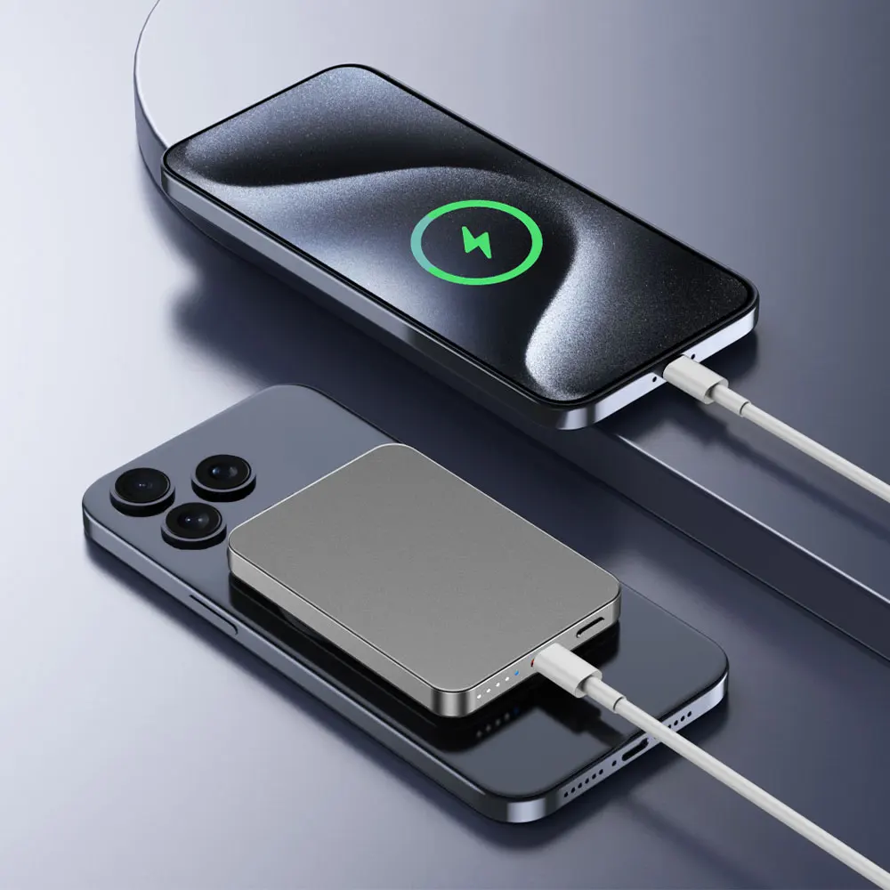 Magsafered Ultra Thin Aluminium Phone Chargers Mag Powerbank Safe Fast Charger PD 22.5W Magnetic Wireless Power Bank 5000mAh