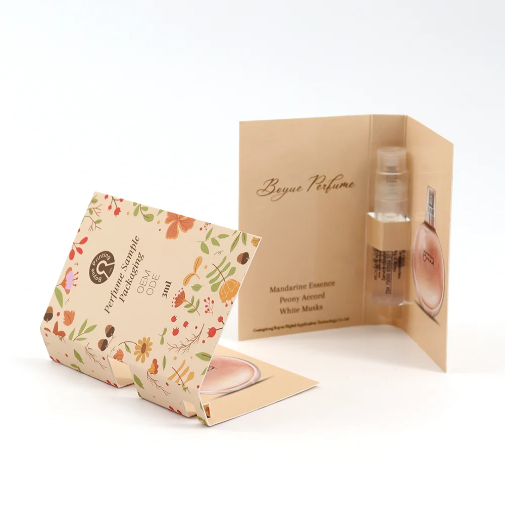Wholesale Custom 1ml 2ml Sample Perfume Vial Glass Bottle Packaging Card Printing Perfume Paper Cards