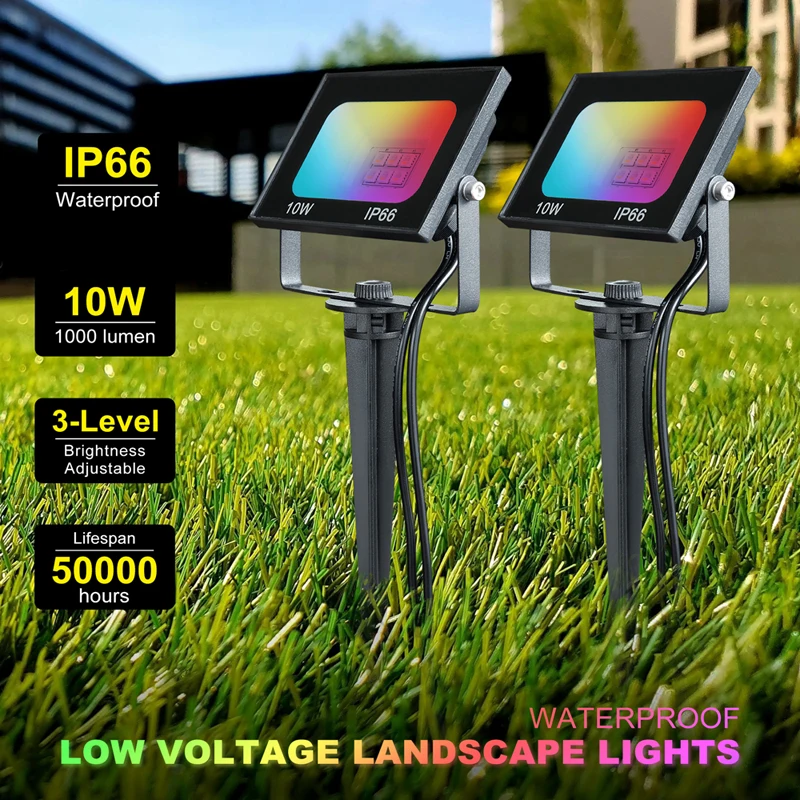 product led landscape lighting 10w rgb bt app controlled low voltage landscape lights with transformer ip66 waterproof outdoor spotlight-42