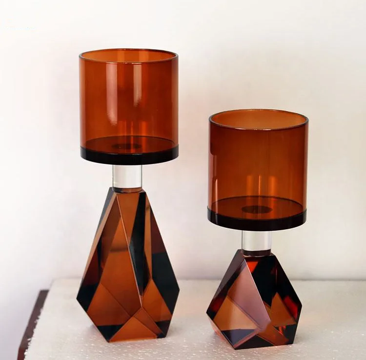 product high quality brown fashionable classic wedding supplies desktop decorations glass crystal candle holders-5