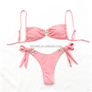2026 Custom High-Waist Cut Thong Swimsuit Bikini Ladies' Two-Piece  Solid Color Swimwear Hot Girls' Sexy String Bikini Set