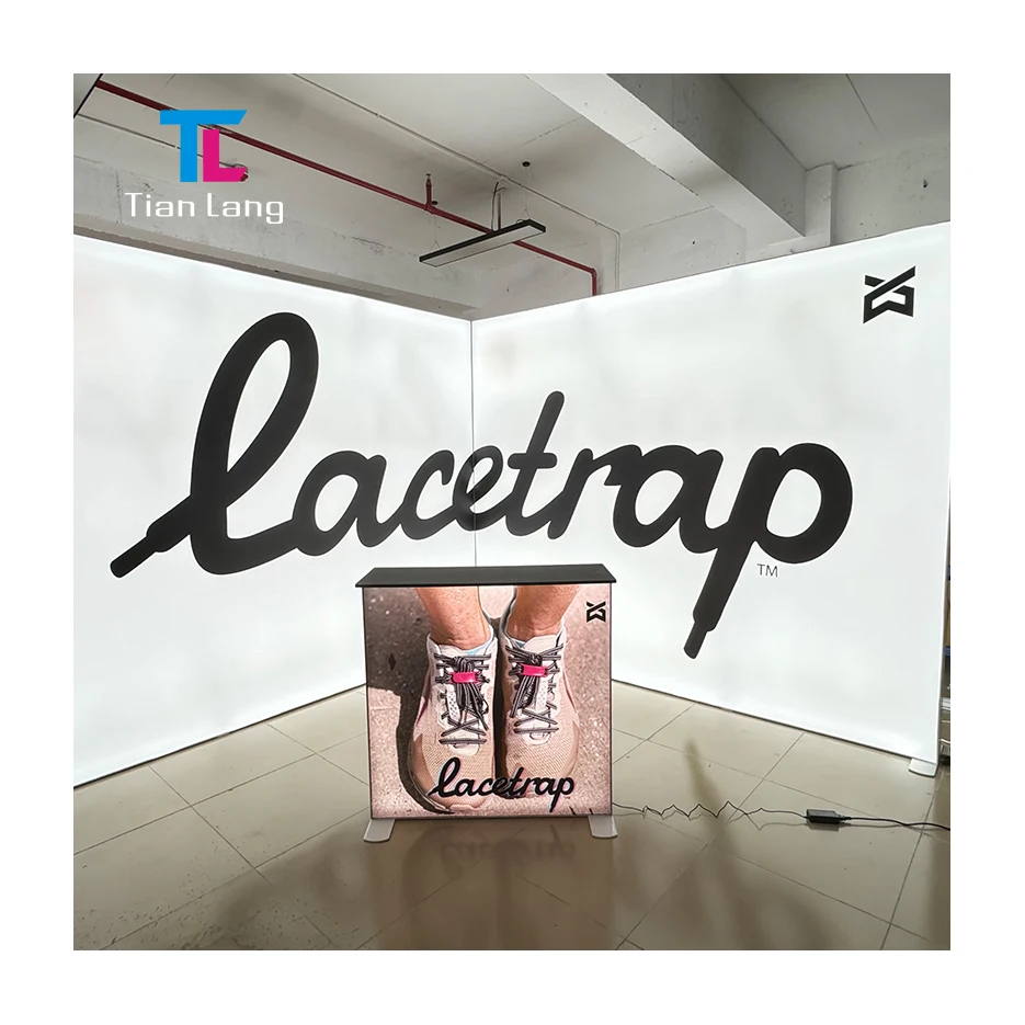 pasirinktinė reklama 10ft 20ft parodo stendų rodymo su lankiniu LED L-formos kampinio parodo šviesinio langelio