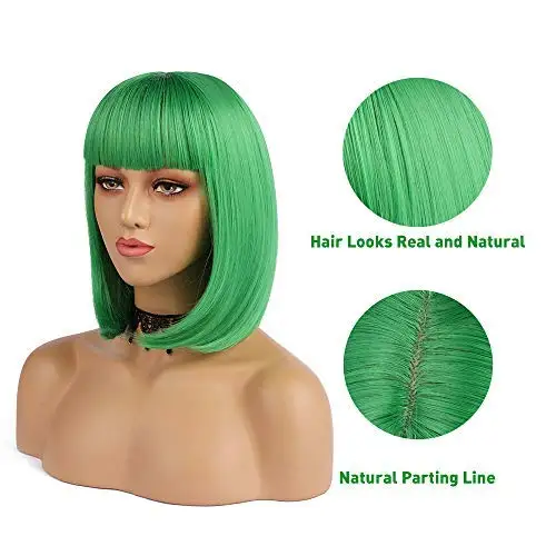 Оптовая продажа с фабрики 12 дюймов короткий парик для волос прямо с плоскими синтетические красочные косплэй ежедневно парик на каждый день и для вечеринок для женщин