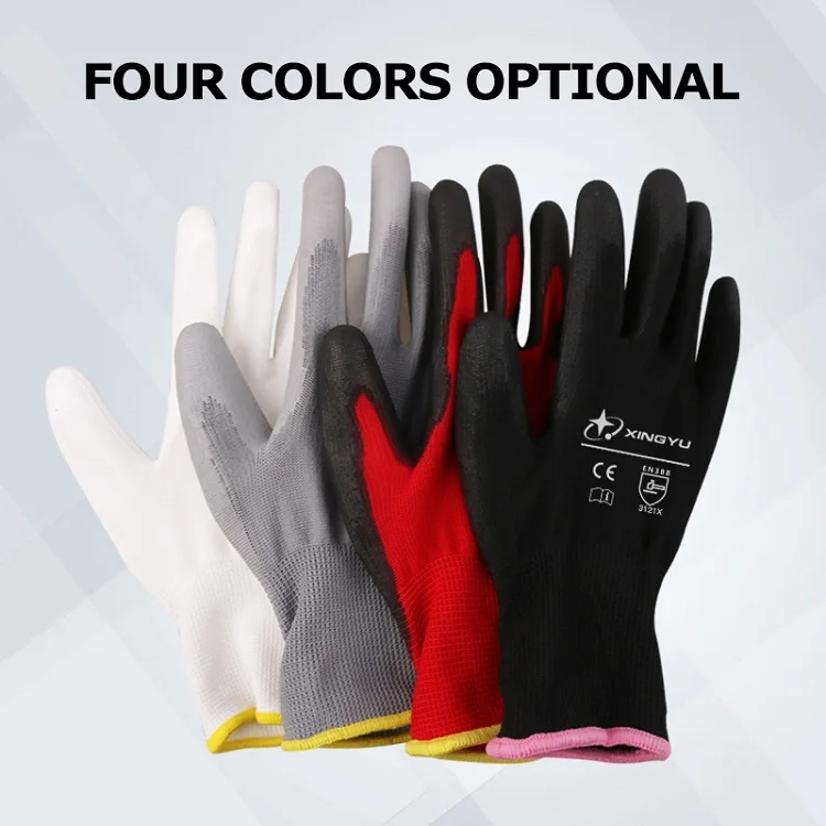 XINGYU  High Quality Custom CE Certificated EN388 Black PU Rubber Gloves Garden Mechanic Flexible PU Coated Safety Work Gloves