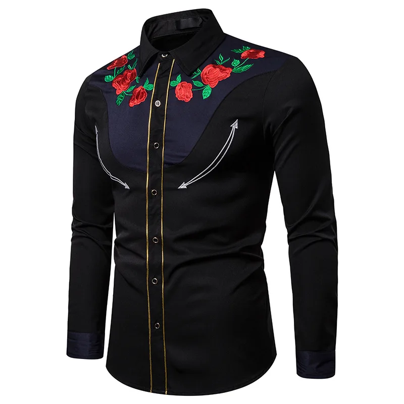 COOFANDY Men's Western Cowboy Embroidered Long Sleeve Button Down Shirt