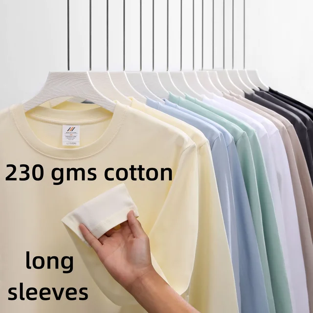 custom summer blank heavyweight long sleeve t shirt  high quality for men cotton 230 gms vintage oversized tshirt