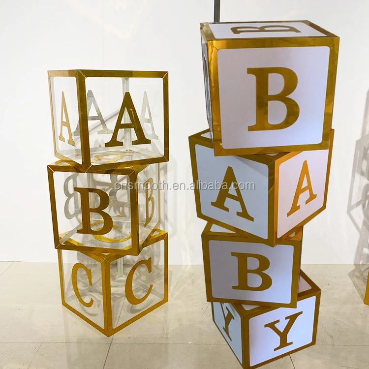 Geometric Gold Block Frame Giant Metal Baby Alphabet Birthday Party Decor  Balloon Filled Letters