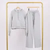 Flower grey hooded half-pull sweat pants set