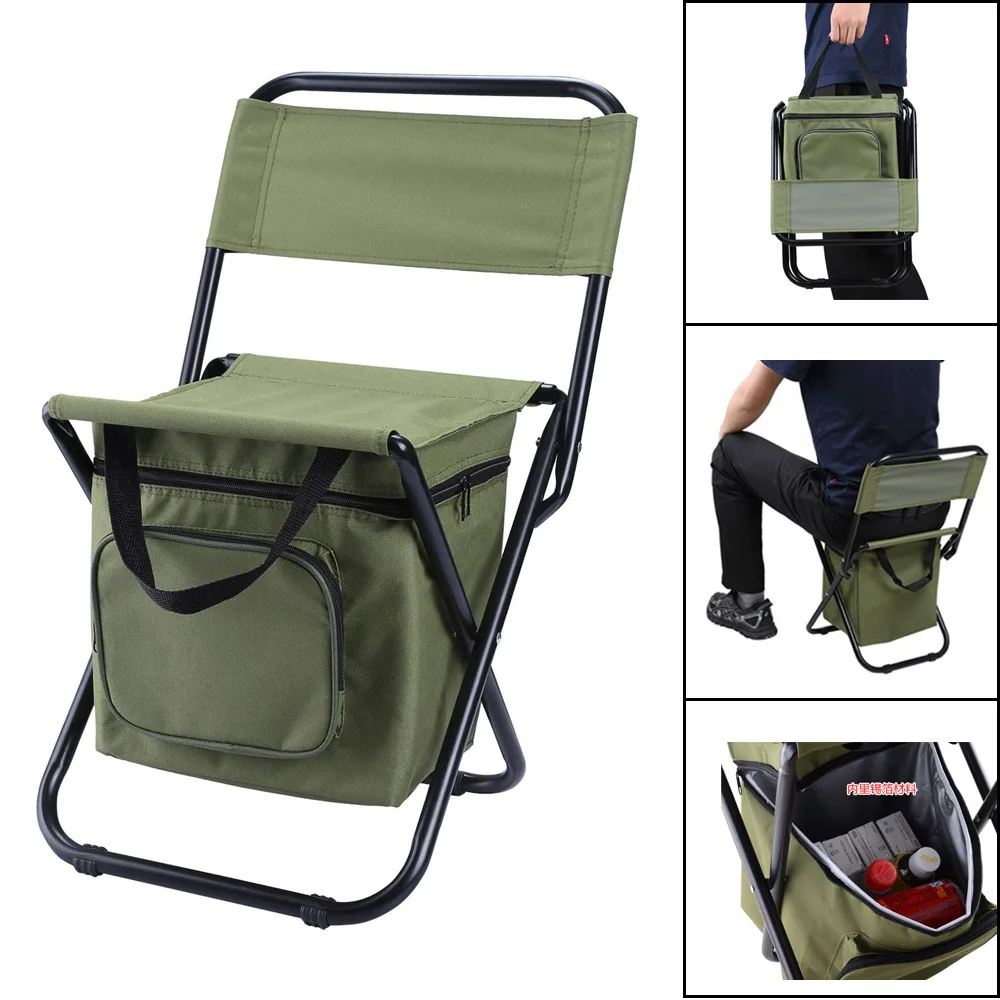 Folding Camping Chair with Cooler Folding Camping Ice Pack Chair with Storage Bag Backrest Insulation Function Folding Chair