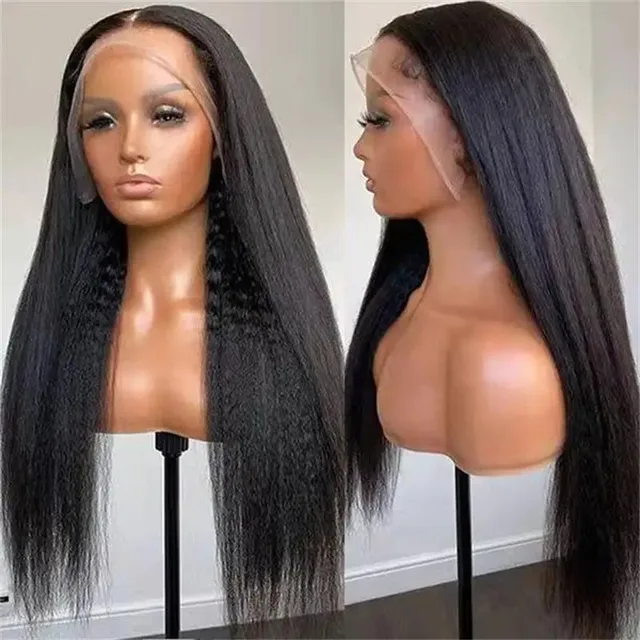 Kinky Straight Wigs 100% Virgin Black Bone Straight Human Hair Wigs Raw 13x4 Transparent Lace Frontal Wigs Vendor best prices