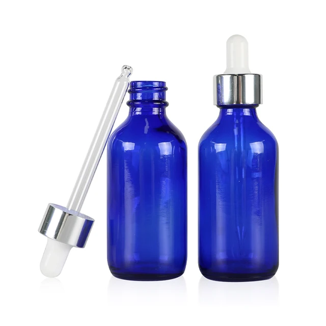 Wholesale small 15ml 20ml 30ml 50ml 100ml blue Amber Glass oil Bottle Boston Round Glass Bottle with screw caps or dropper