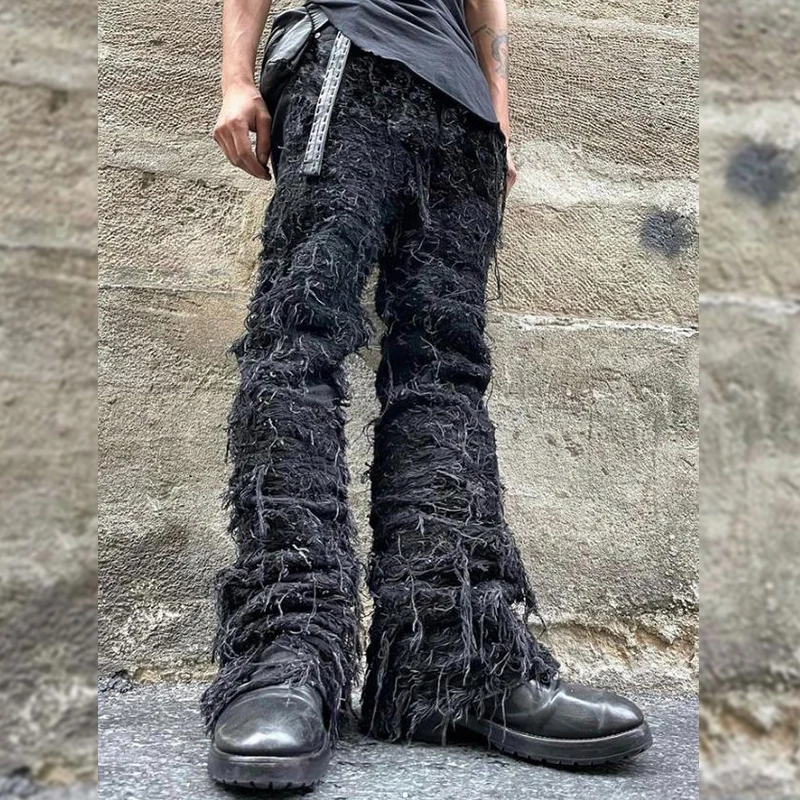 DiZNEW High Street mummified denim jeans fringe solid color trousers man manufacture