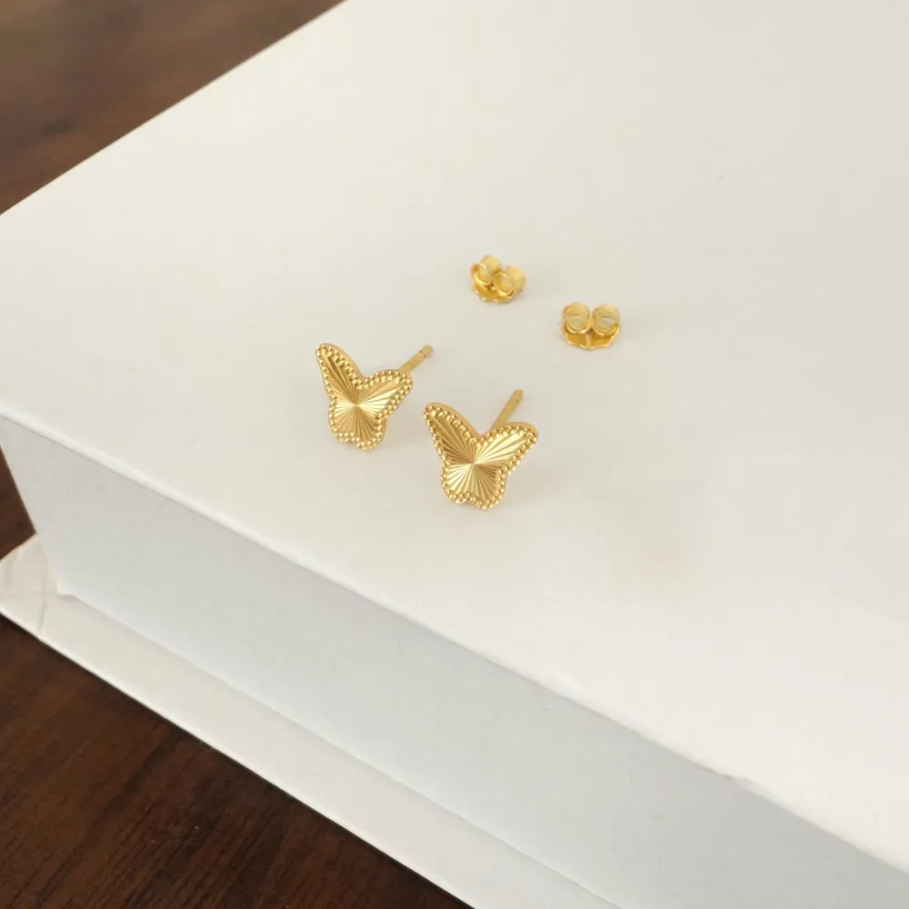 KAKODIY Unique Small 925 Sterling Silver Small Laser Textured Surface Butterfly Stud Earrings Women Daily Wear detail 2
