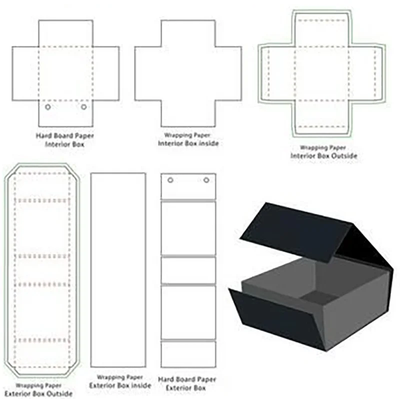 علب تغليف هدايا فاخرة مخصصة من الكرتون الأسود مع طباعة حرارية وغطاء مغناطيسي من الورق، مخصصة للشركات