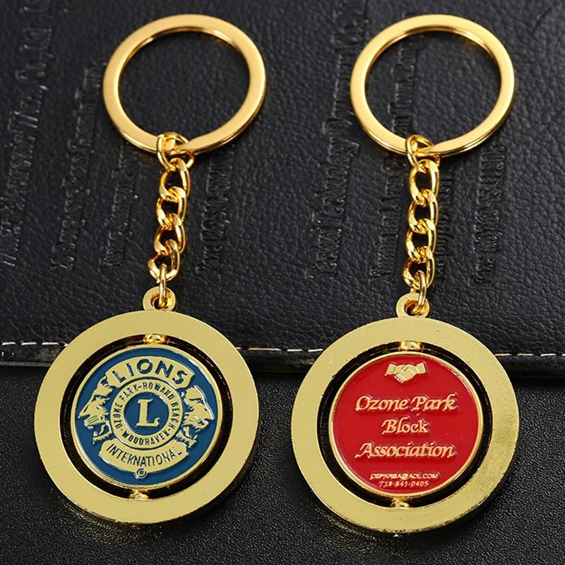 Customised Logo Keychains Designer 2D 3D Metal Key Chain 360 Degree Rotating Spinning Lion Anniversary Keyring Custom Keychain