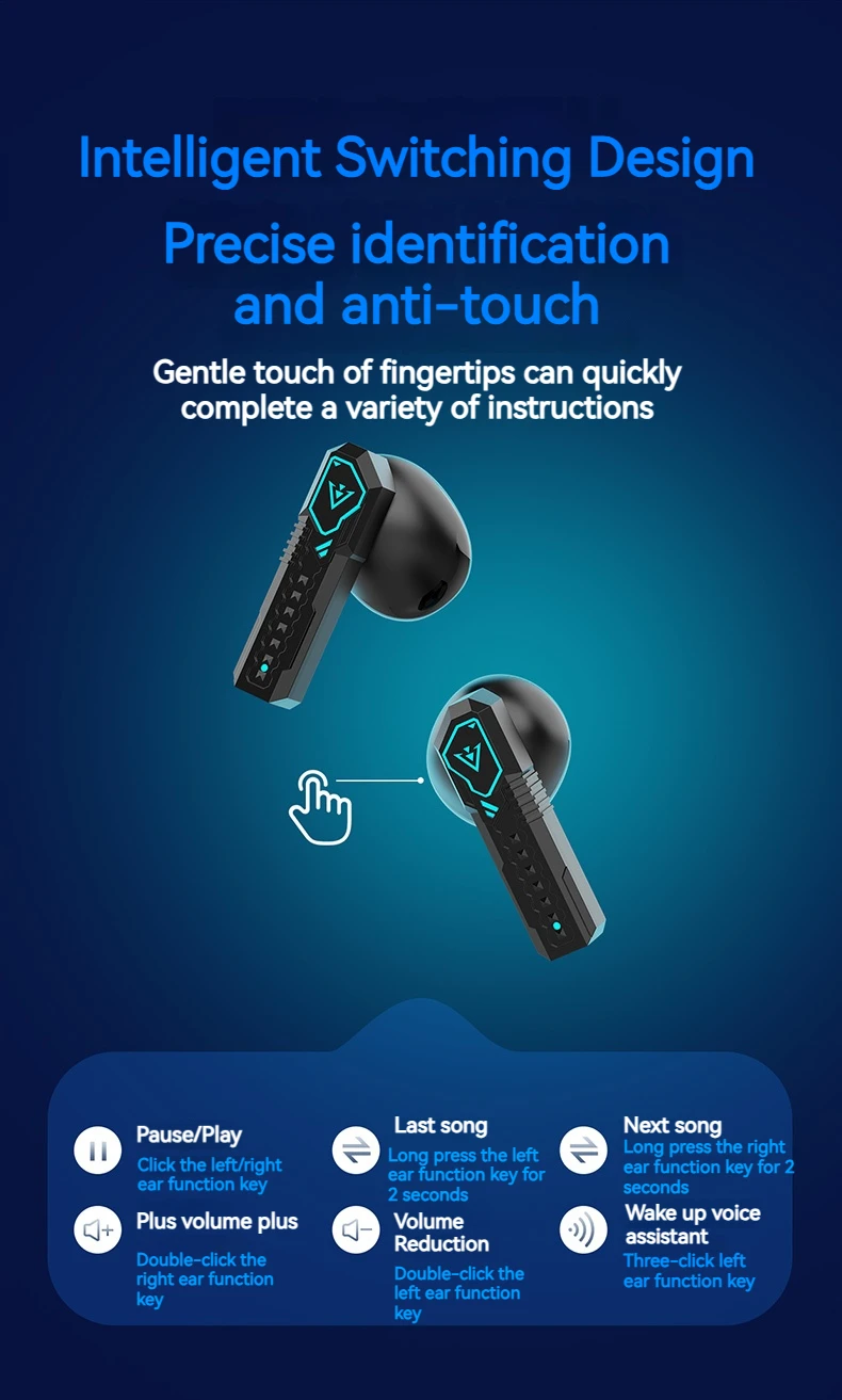 X37 Sci-Fi Earphone Lag-Free TWS Gaming Earbuds with Colorful Breathing Lights and Two Sound Effect Modes for Game and Music
