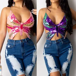 2021 Best Selling Spring Summer Sexy little tank top with butterfly sequins tank fashionable tops women
