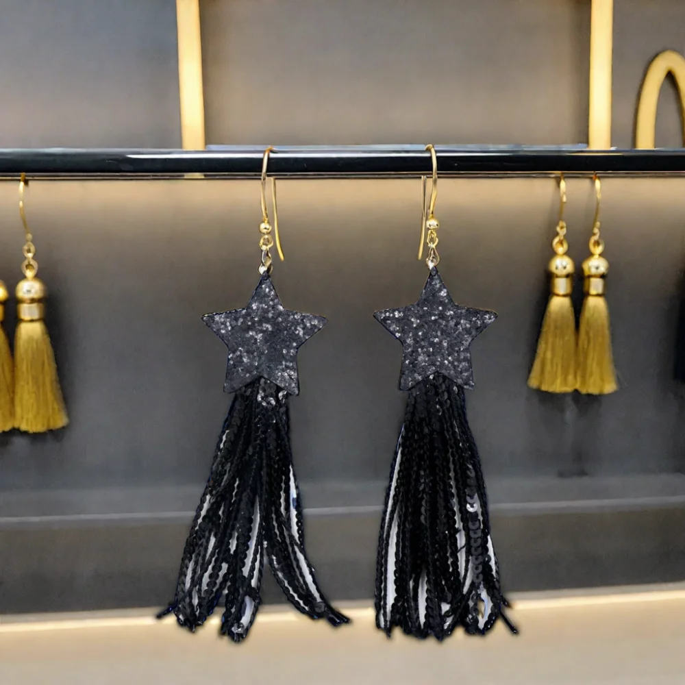 ZSHER2432Unisex Holy Festival Black Series Long Tassel Earrings 24.32 Million Shining Star for Engagement and Anniversary details