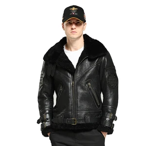 Custom High Quality Casual Sheep Bomber B3 Leather Jacket Men With Fur Collar