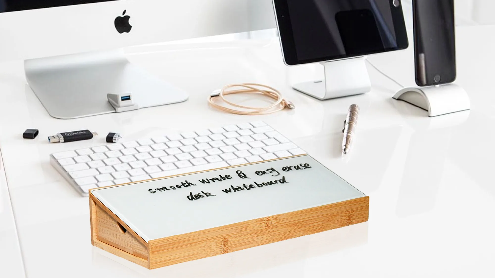 Bamboo Desktop Dry Whiteboard Storage For Desk Organizer With