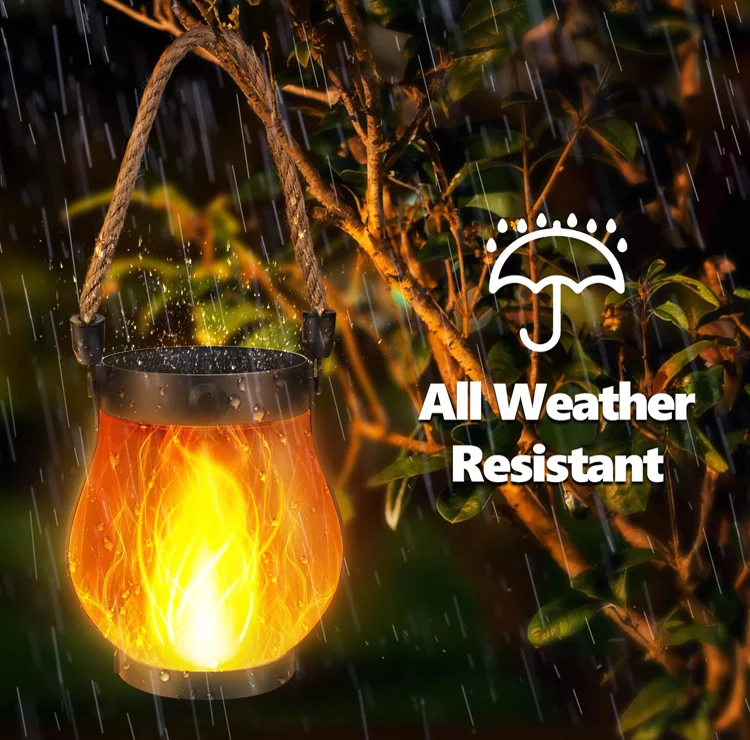 Solar Jute Flame Light USB Rechargeable Outdoor Courtyard Home Decoration Light Multi-Functional Waterproof Hanging Lamp