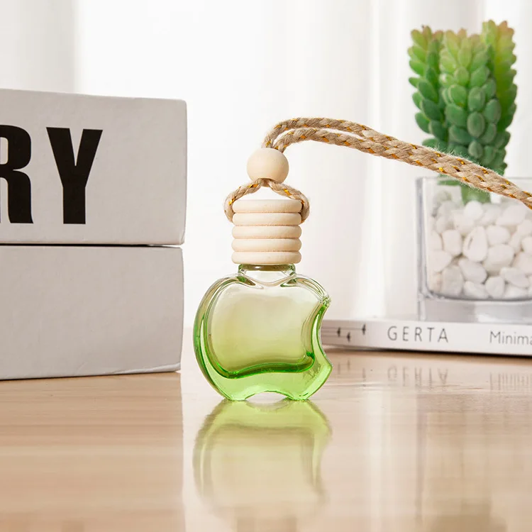 Premium 10ml Empty Car Parfum Hanging Bottle Gradient Color Apple Shape Car  Aromatherapy Diffuser Glass Bottle with Wooden Lids