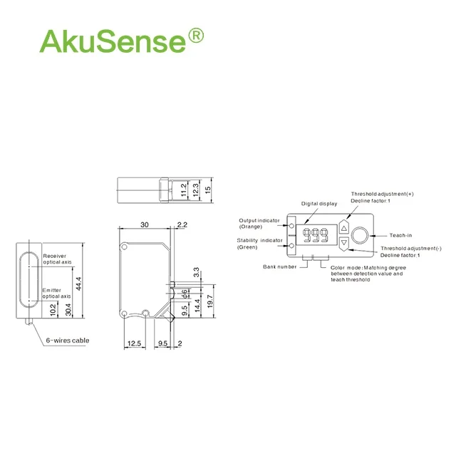 AkuSense ESC-18N Mark Color Sensor NPN/PNP Object Color Detection Photocell Sensor 24v Photoelectric Sensor